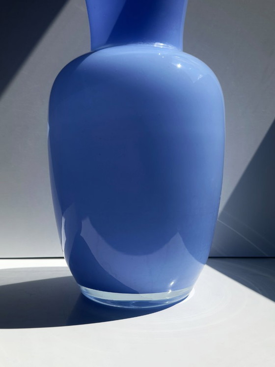 Vintage Italian opal glass vase in blue, large designer vase 35 cm (photo 5 of 5)