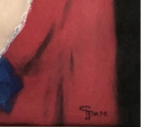 Image 1 of Art Déco Grand Tableau Portrait Femme Gouache Signée C Janse 68x52 cm