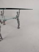 1 x Glass Coffee Table Carried By 4 Aluminum Member Dolls 1980s