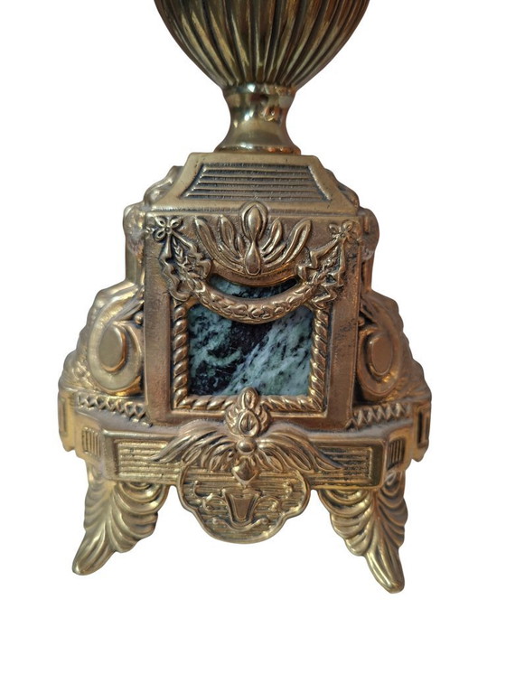 Image 1 of Vintage Neoclassical Style Table Lamp in Brass and Green Marble from the 1950s