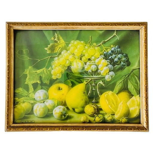 Cadre vintage avec lithographie de fruits 1940s