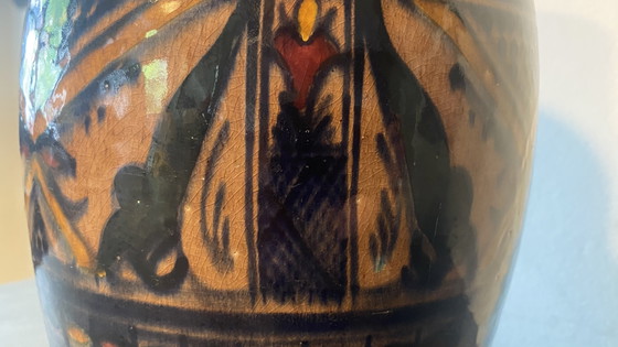 Image 1 of Large vintage Moroccan Safi vase – Hand-signed 'Ibna Idriss' (33 cm)