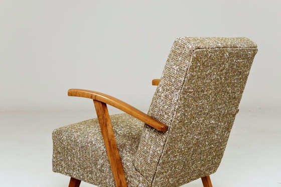 Image 1 of Poltrona lounge vintage con rivestimento a fantasia verde, restaurata, anni '70.