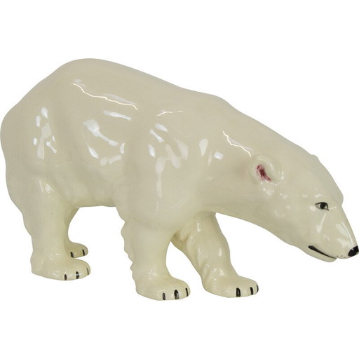 Vintage porcelain polar bear sculpture for Royal Dux, Czechoslovakia 1925s