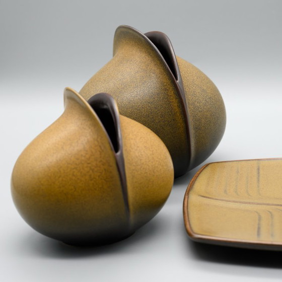 Image 1 of Rosenthal Uta Feyl Venus keramische vaas duo 14cm + 12cm & Karl Scheid bord jaren 80