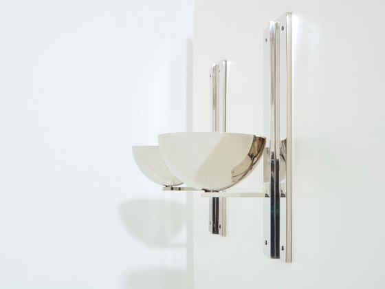 Image 1 of Claude Parent modernist nickel steel wall lights 1992 