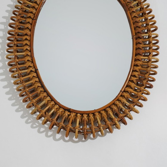 Wall mirror with rattan frame, 1950s – Glass (photo 8 of 11)