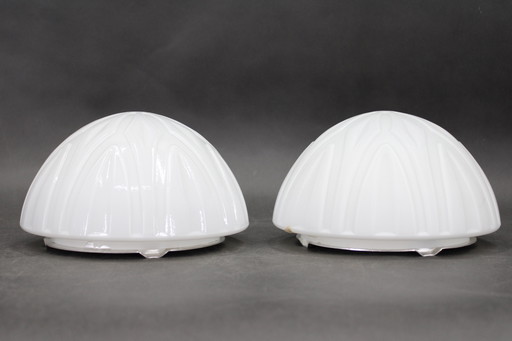 1970s Pair of Ceilink or Wall Lights in Milky Glass, Czechoslovakia 