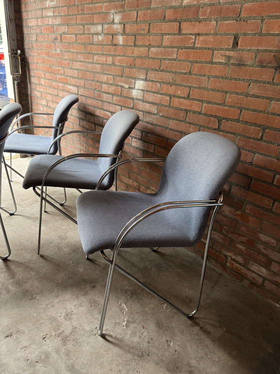 'Neon Light' Eetkamerstoel Set Van 4 In Blauw En Chroom Van Alfred Homann – Eetkamerstoelen, Metal, Textile (photo 2 of 6)
