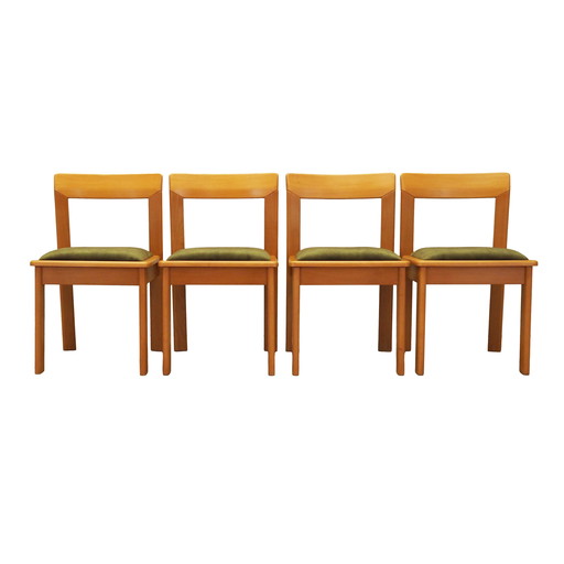 Set of four beech chairs, Italian design, 1970s, production: Italy