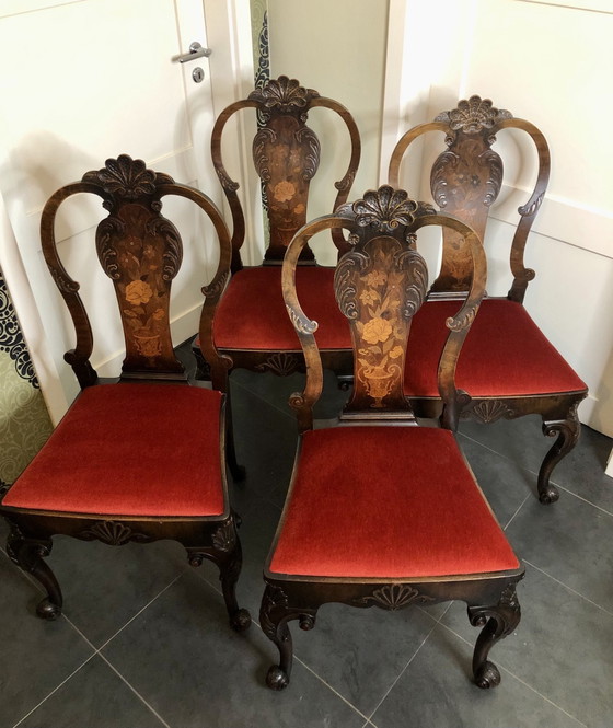 Sedie da pranzo Queen Anne antiche Tavolo Inghilterra anni '30, Legno, Rosso (foto 12 di 15)