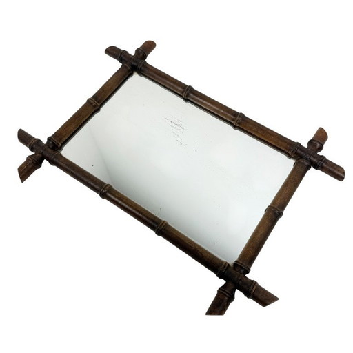Vintage Spiegel in Faux Bamboe Stijl – Houten Decoratieve Wandspiegel