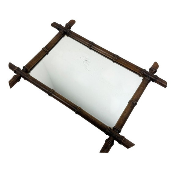 Image 1 of Vintage Spiegel in Faux Bamboe Stijl – Houten Decoratieve Wandspiegel