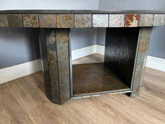 Brutalistische Salontafel, Stenen Tegel Roltafel Jaren 70, Steen, Grijs, 1970 (foto 5 van 7)