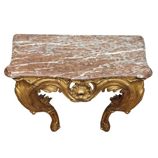 Consolle a muro, in legno intagliato e dorato, stile Luigi XV, XVIII secolo – Francia