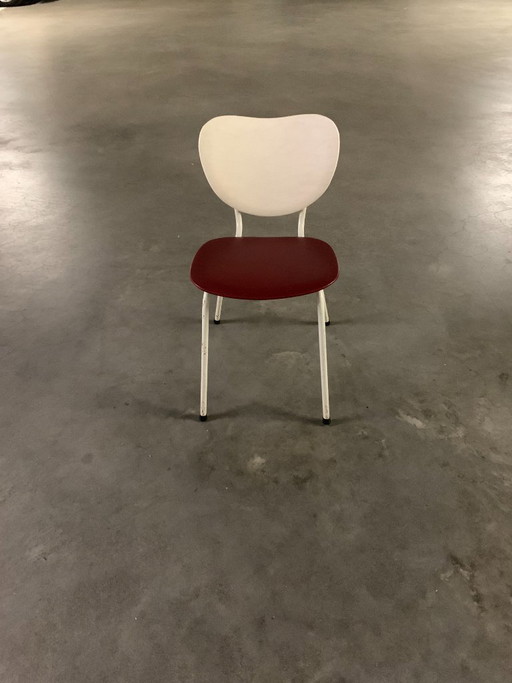 Vintage Esszimmerstuhl rot/weiß mit Rohrrahmen