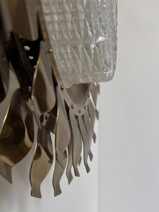 Image 1 of Applique da parete vintage in ottone e vetro stampato pressato, Svezia, 1960