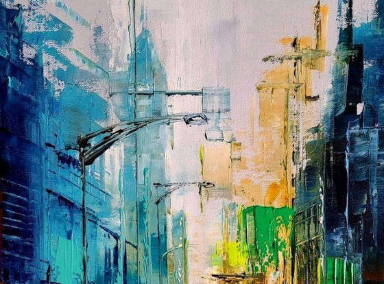 Alfred Anioł - New York 2, Dipinti e disegni, Tela, Altro, Blu, Abstract (foto 5 di 6)