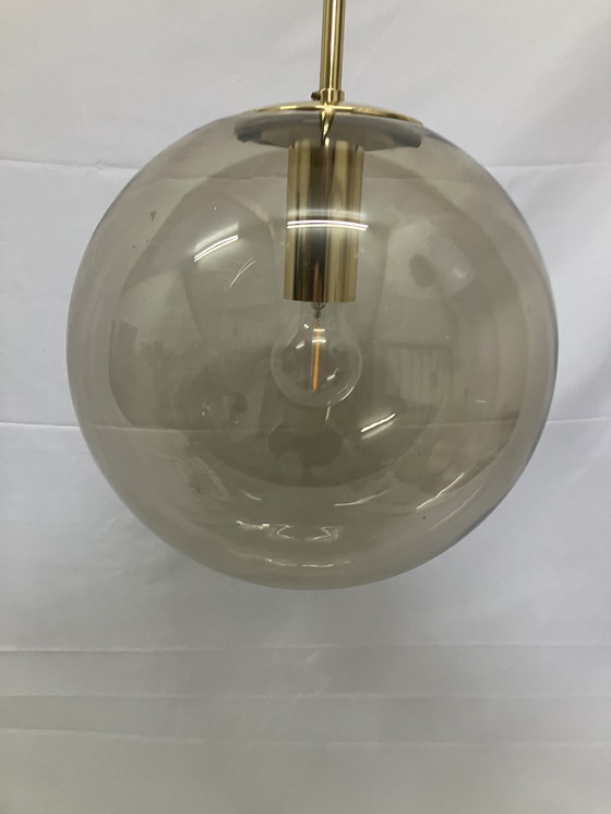 Image 1 of Lampada a sospensione vintage in ottone e vetro fumé, Limburg Glashütte, 1970