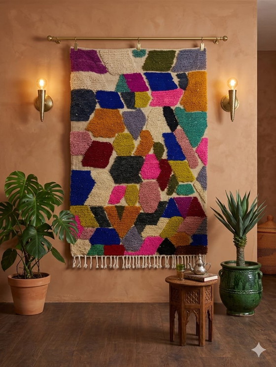 Image 1 of Alfombra Beni Ouarain hecha a mano: una pieza única de diseño bereber contemporáneo.