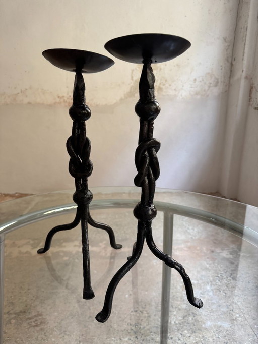 Ensemble de bougeoirs en fer forgé italien forgé à la main