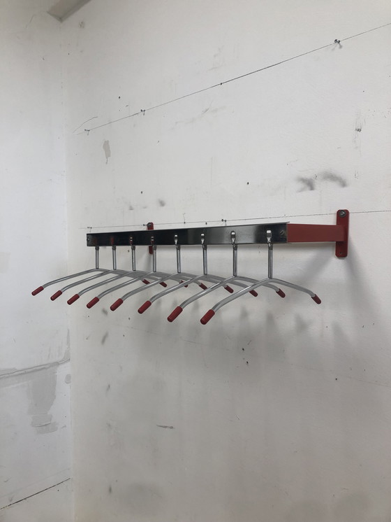 Image 1 of Modern Wall Coat Rack Red/Chrome