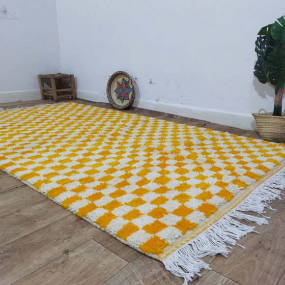 Image 1 of Moroccan Berber White And Orange Checkered Carpet