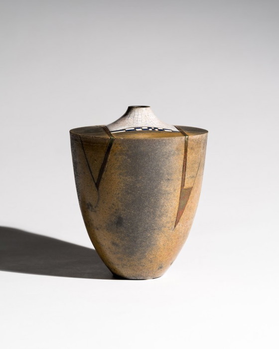 Image 1 of Hans-Peter Mader Sculptural Raku Lidded Studio Vase Germany, 1991 Studiokeramik