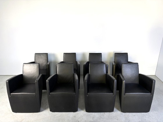J. Lang Armchairs by Philippe Starck for Driade, 1980s, Set of 8, Leather, Plastic, Black (photo 4 of 16)