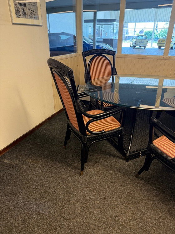 Image 1 of Ensemble de salle à manger vintage 5 pièces en bambou noir des années 1970