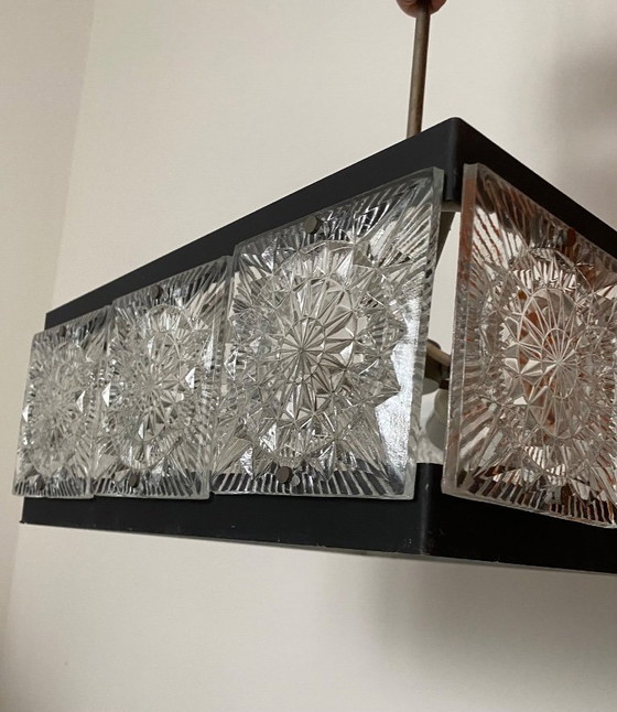 Image 1 of Lustre vintage en verre d'art et laiton de Kamenicky Senov, Tchécoslovaquie, années 1970