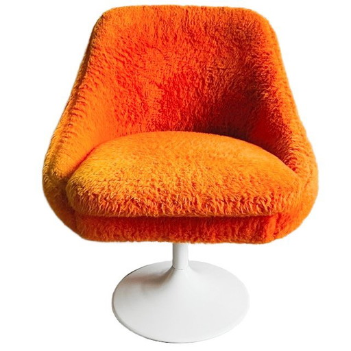 Vintage space age armchair orange teddy FM 1970's