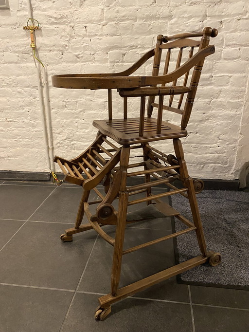 Antique Wooden Modular Baby High Chair