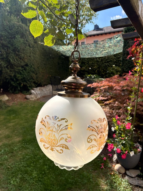 Bella Lampada a Sospensione Vintage a Globo – Lampade a sospensione, Glass, Brass (photo 3 of 5)