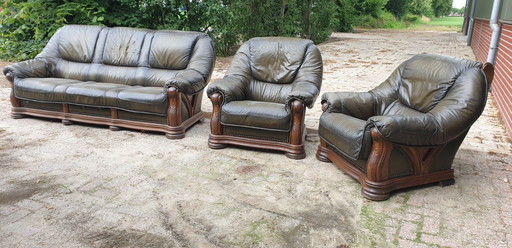 Oak leather shell sofa
