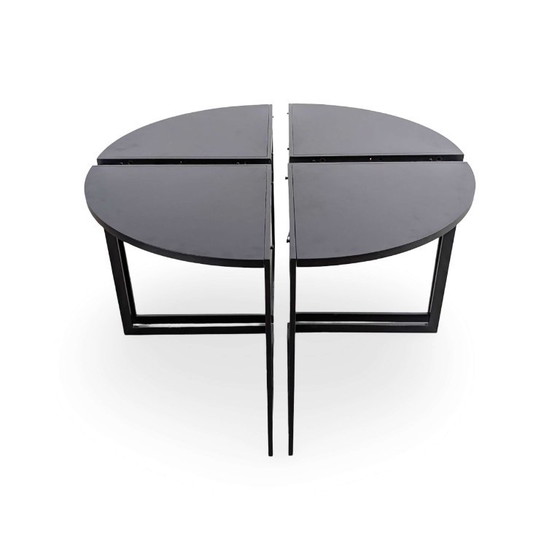 Tavolo da pranzo vintage di design rotondo 4 pezzi nero anni '80 divisibile, Tavoli da pranzo, Metallo, Legno (foto 5 di 6)