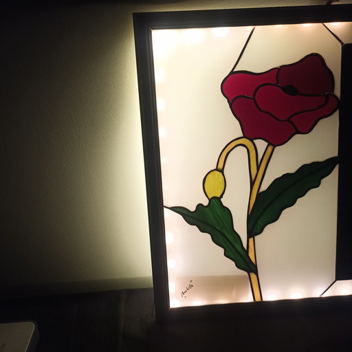 Pannello in vetro colorato francese unico (Pièce Unique) – Design papavero con illuminazione d'atmosfera
