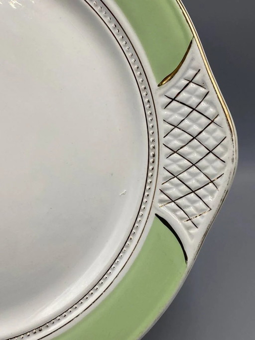 Piatto in porcellana con manici – Verde mandorla e bordo dorato – L'Amandanoise – – decoratieve objecten (photo 2 of 4)