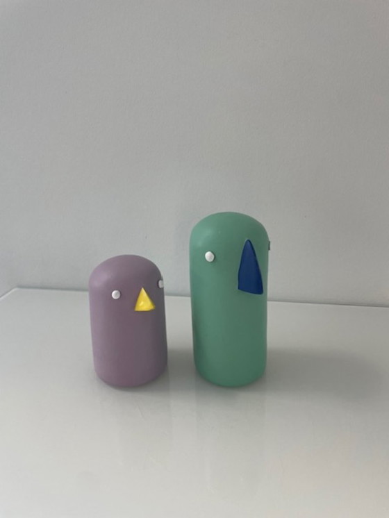 Image 1 of Skandinavische Vogelfiguren aus Holz, Set in Flieder und Mint
