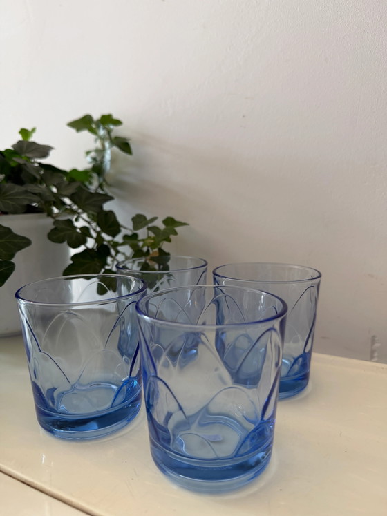 Set of 4 Vintage Blue Glass Water Glasses – Glass & Decanter (photo 2 of 5)