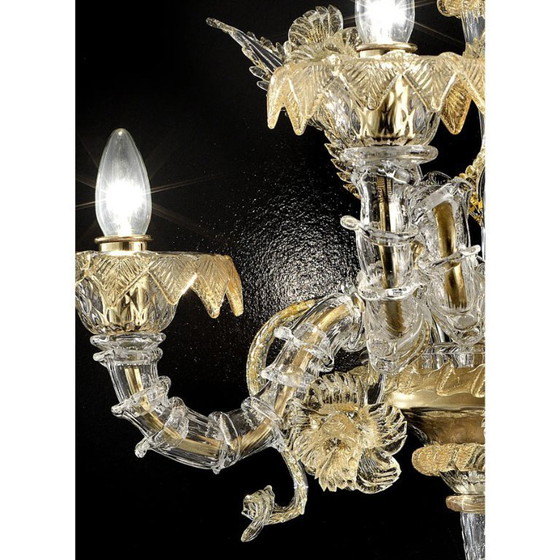 Image 1 of Luxury Italian "Ca' Rezzonico" with Gold Flowers and Leaves Murano Glass