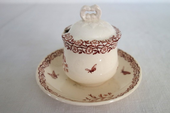 Image 1 of Saucière Et Moutardier Terre De Fer Gien Modèle Mai Vers 1900