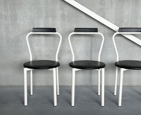 Vintage Postmodern Dining Chairs (4) – Metal, Skai (photo 3 of 7)