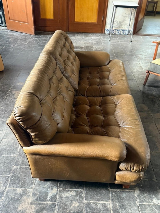 Image 1 of Arne Norell sofa leather /wood green/brown Sweden 1964