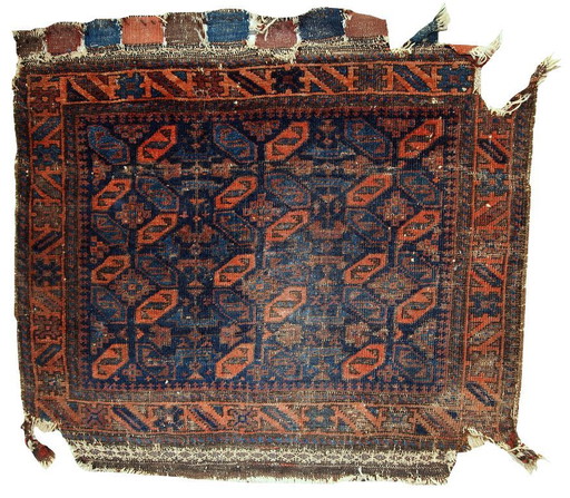 Sac afghan baloutche ancien de collection, fait main, 74 cm x 79 cm (2,4' x 2,6'), années 1880 - 1C446