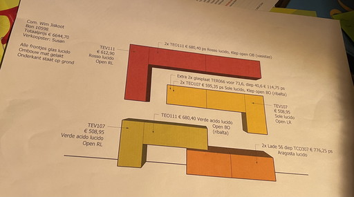 Parete attrezzata - giallo, rosso, verde, arancione; design italiano