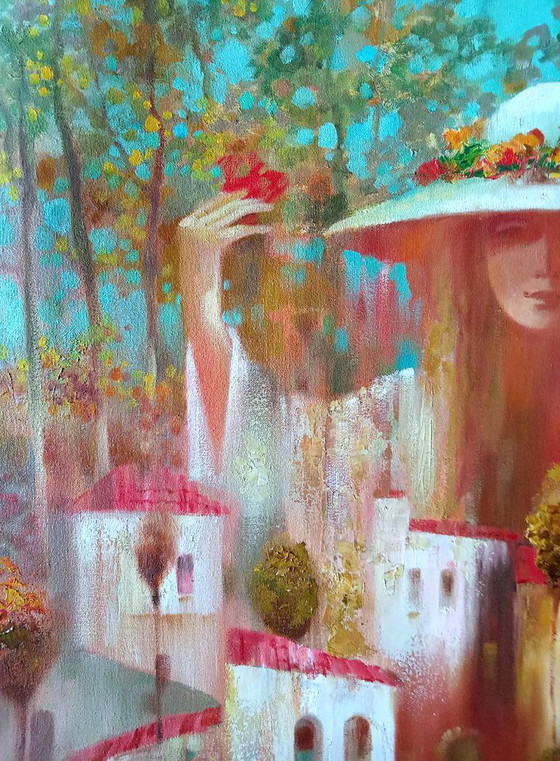 Original Oil Painting Abstract Expressionism Figurative Symbolism Autumn City, Paintings & Drawings, Canvas (photo 3 of 7)