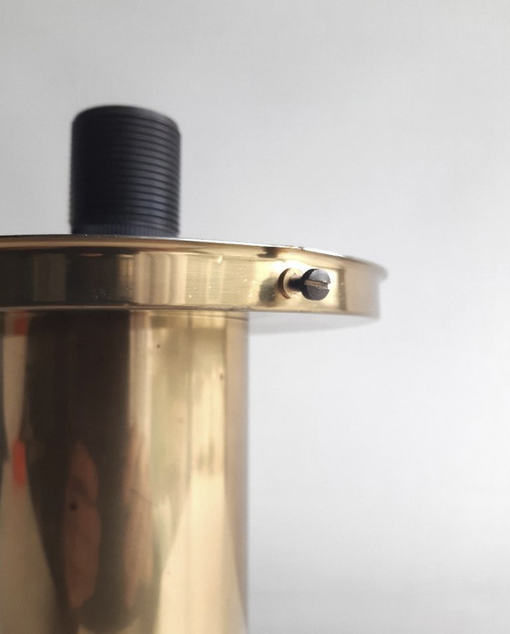 Image 1 of Glashütte Limburg vintage table lamp, brass desk lamp with frosted glass shade, mid-century modern table lamp