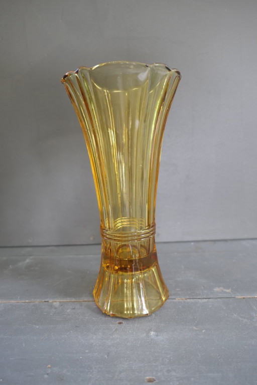 Art Deco amber vase / candlestick glass