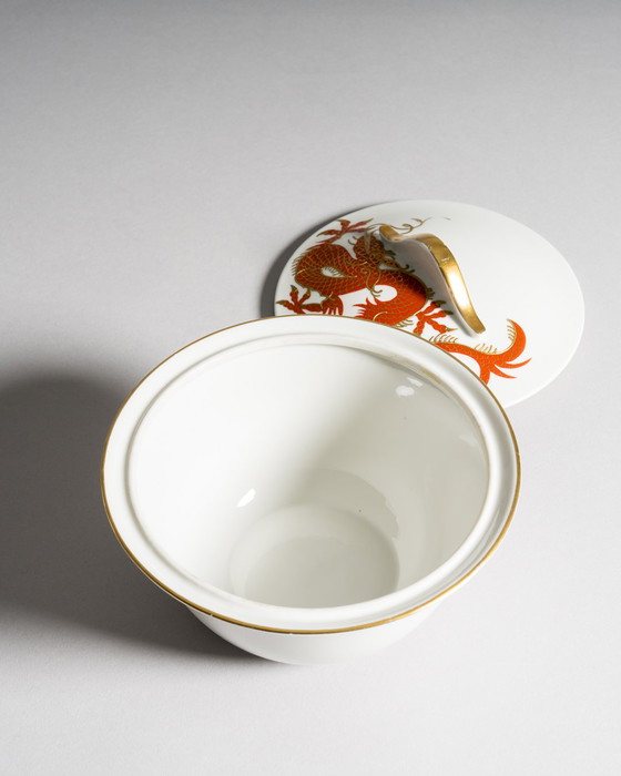 Image 1 of Heinz Schaubach Kunst Vaso di porcellana Ciotola Coperchio-Box Set Dragon Art Déco Jugendstil